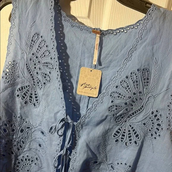 Free People Blue Tie Front Embellished Blouse - Picture 4 of 5